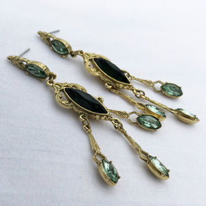 VINTAGE Gold & Emerald Green Chandelier Earrings